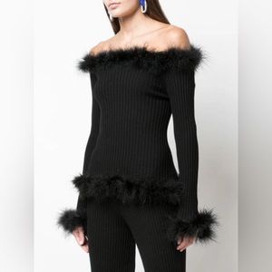 Opening Ceremony Black Feather Trim Sweater